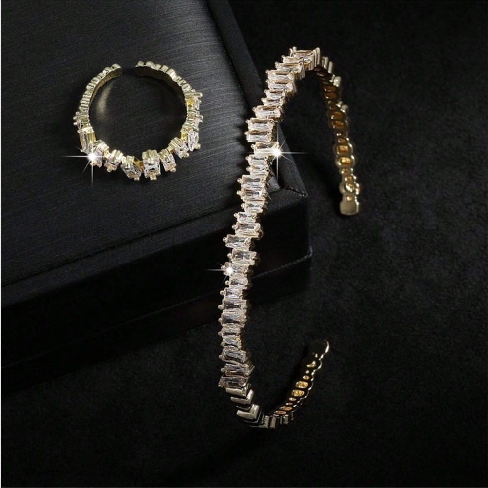 Modern Baguette Zircon Ring & Bracelet Set